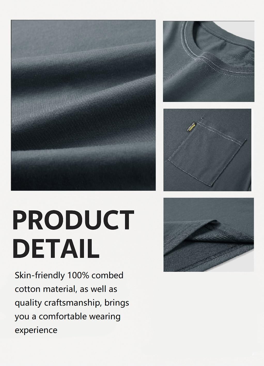 VPG Pocket T Shirts for Men, Cotton Crew Neck Short Sleeve Plain Loose Fit Lightweight Tee Shirts Gray - Image 6