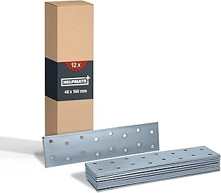 HELPMATE – 12 Stück Lochplatten 40x160 mm – Flachverbinder galvanisch verzinkt & blau passiviert – Holzverbinder mit Korrosionsschutz, stabil & langlebig – einfache Montage