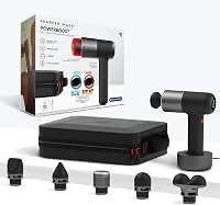 Sharper Image PowerBoost Pro+ Massage Gun: Hot & Cold Deep Tissue Percussion, 6 Speeds, 6 Heads, 5Hr Battery - Muscle Relief