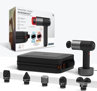 Sharper Image PowerBoost Pro+ Massage Gun: Hot & Cold Deep Tissue Percussion, 6 Speeds, 6 Heads, 5Hr Battery - Muscle Relief