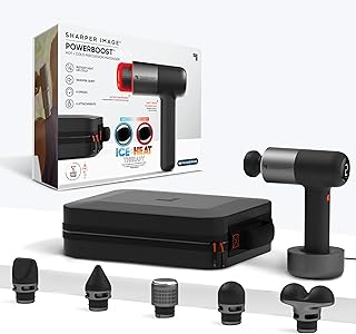 Deep Tissue Percussion Massage Gun, Powerboost Pro+ Hot & Cold Rechargeable Handheld Massager, 6 Adjustable Speeds, 6 Attachment Heads & Carrying Case, Muscle Pain Relief, Black