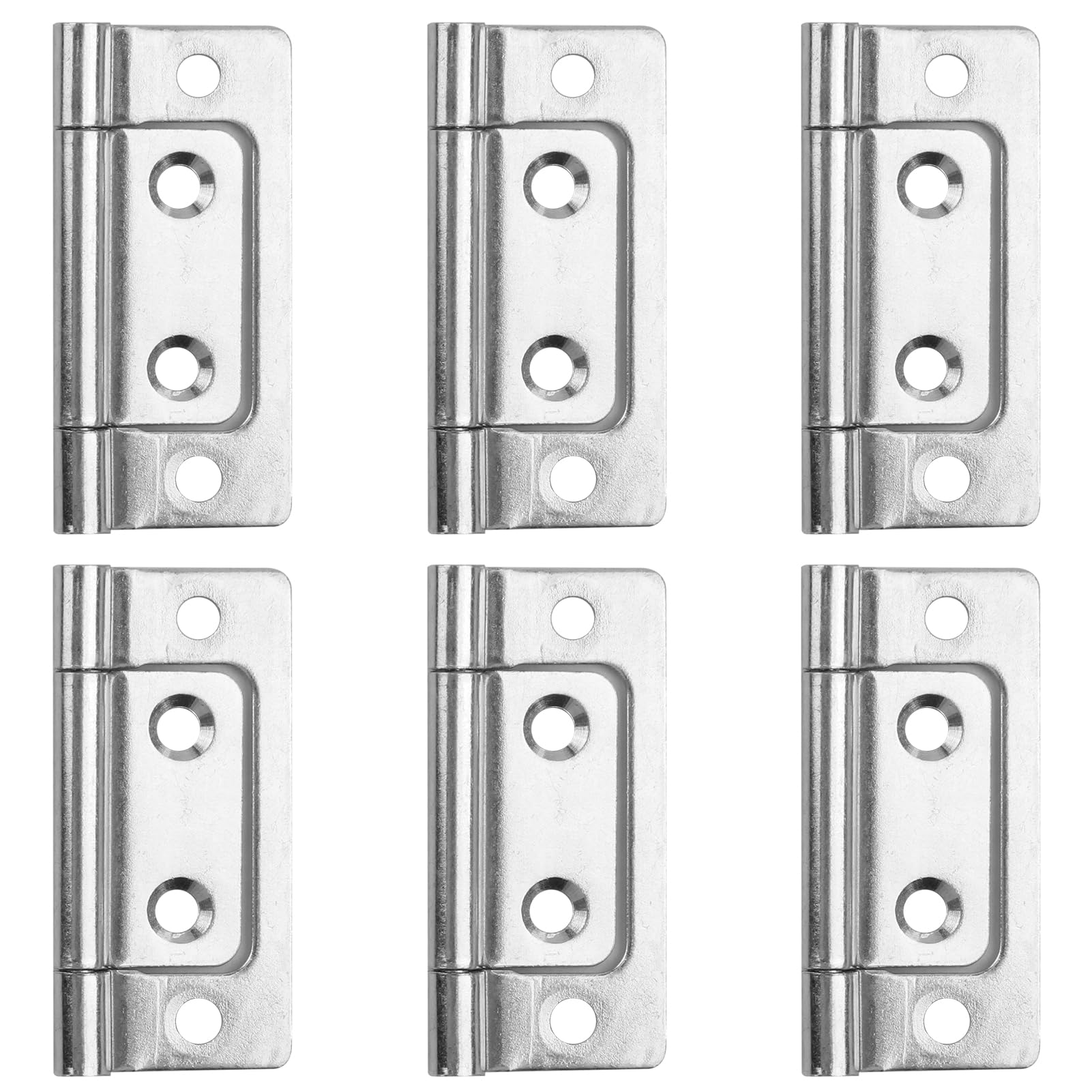 6Pcs Door Hinge, 2 x 1Inch Duty Flush Hinges, Rustproof Cupboard Hinges, No Noise Wardrobe Door Hinges, Smooth Action Window Hinges for Cabinets, Drawers and Closets(Silver)