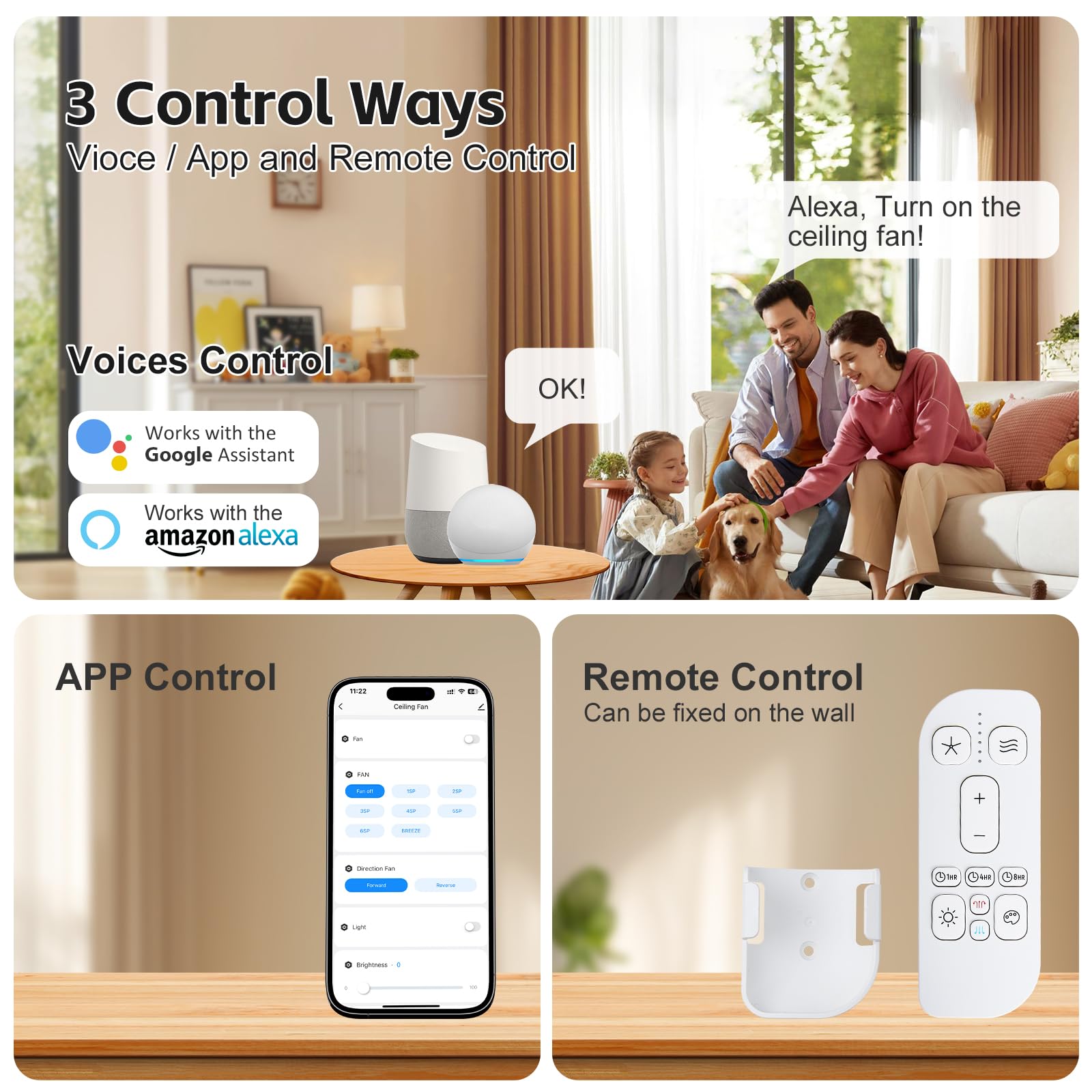 72 Smart Outdoor Ceiling Fan with Light via Wifi Alexa Modern Farmhouse Wood Ceiling Fan Propeller Damp Rated — view 2