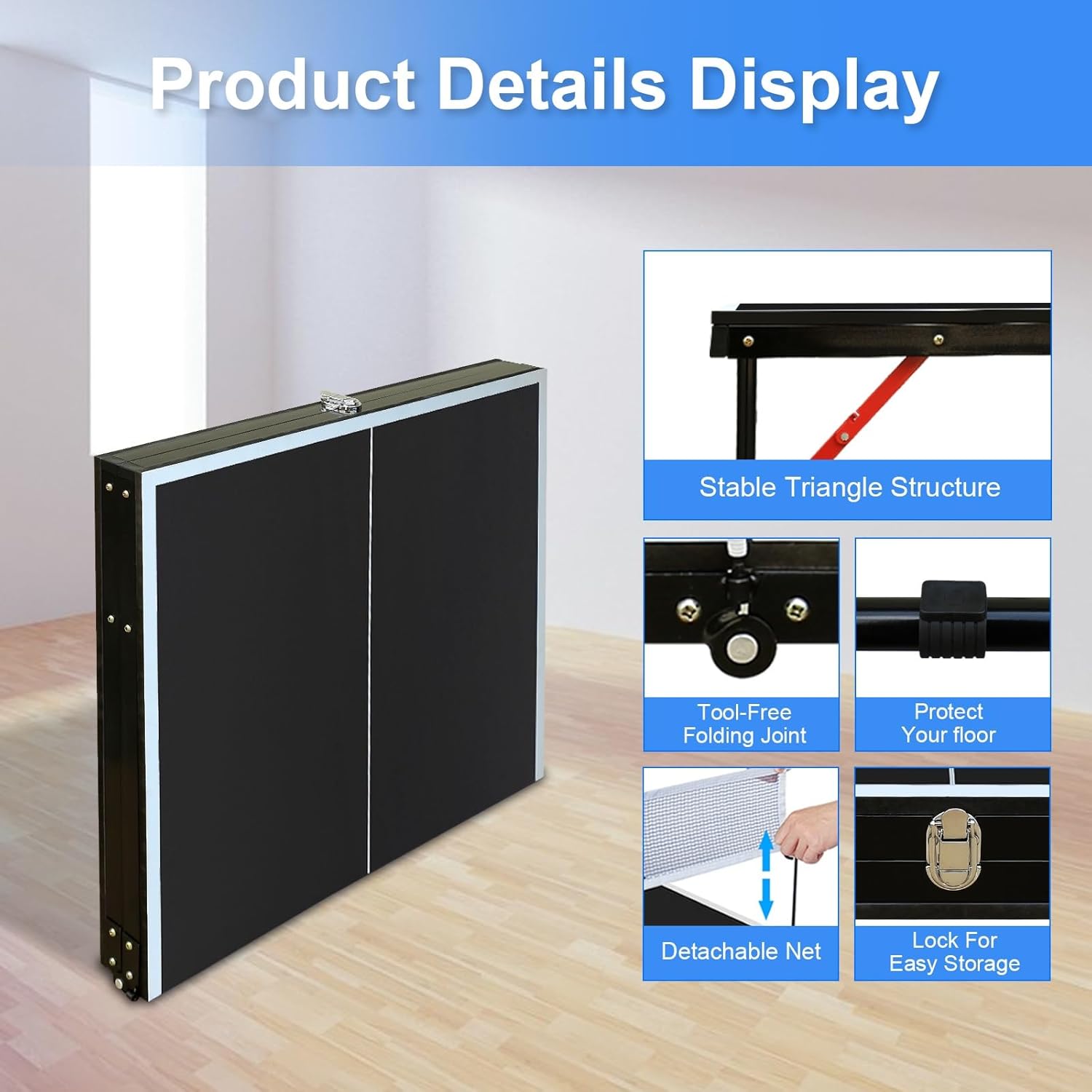 4.5ft Foldable & Portable Ping Pong Table Set – Compact Table Tennis Table with Net, 2 Paddles, Premium 0.5" MDF Surface for Indoor/Outdoor Play