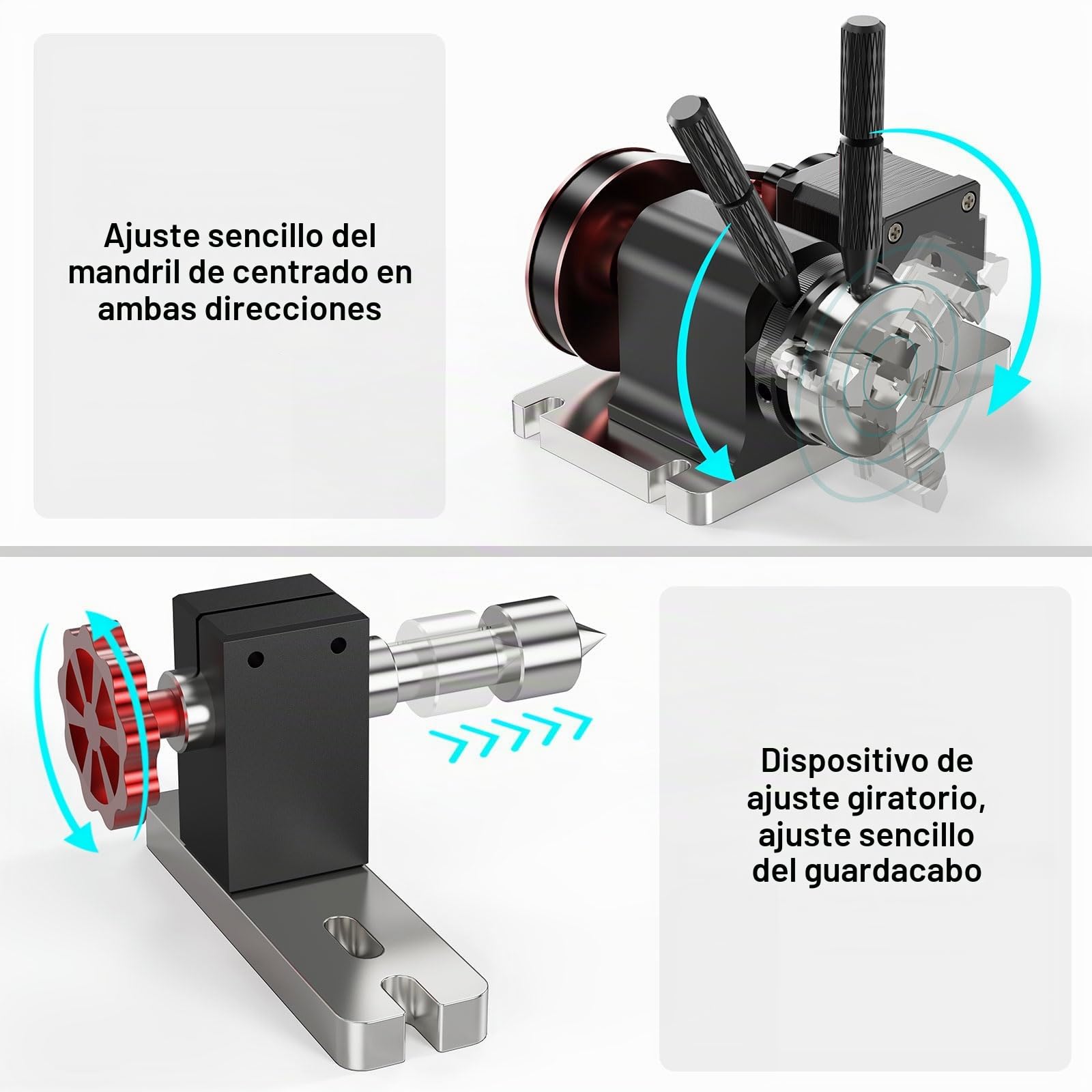 Twotrees 4. Eje giratorio de grabado 360° módulo de rotación para fresadora CNC | Motor paso a paso NEMA17, diámetro de sujeción (cilindro): 4 - 60 mm, el 4. Eje para TTC450/TTC450 PRO/TTC450 Ultra/CNC