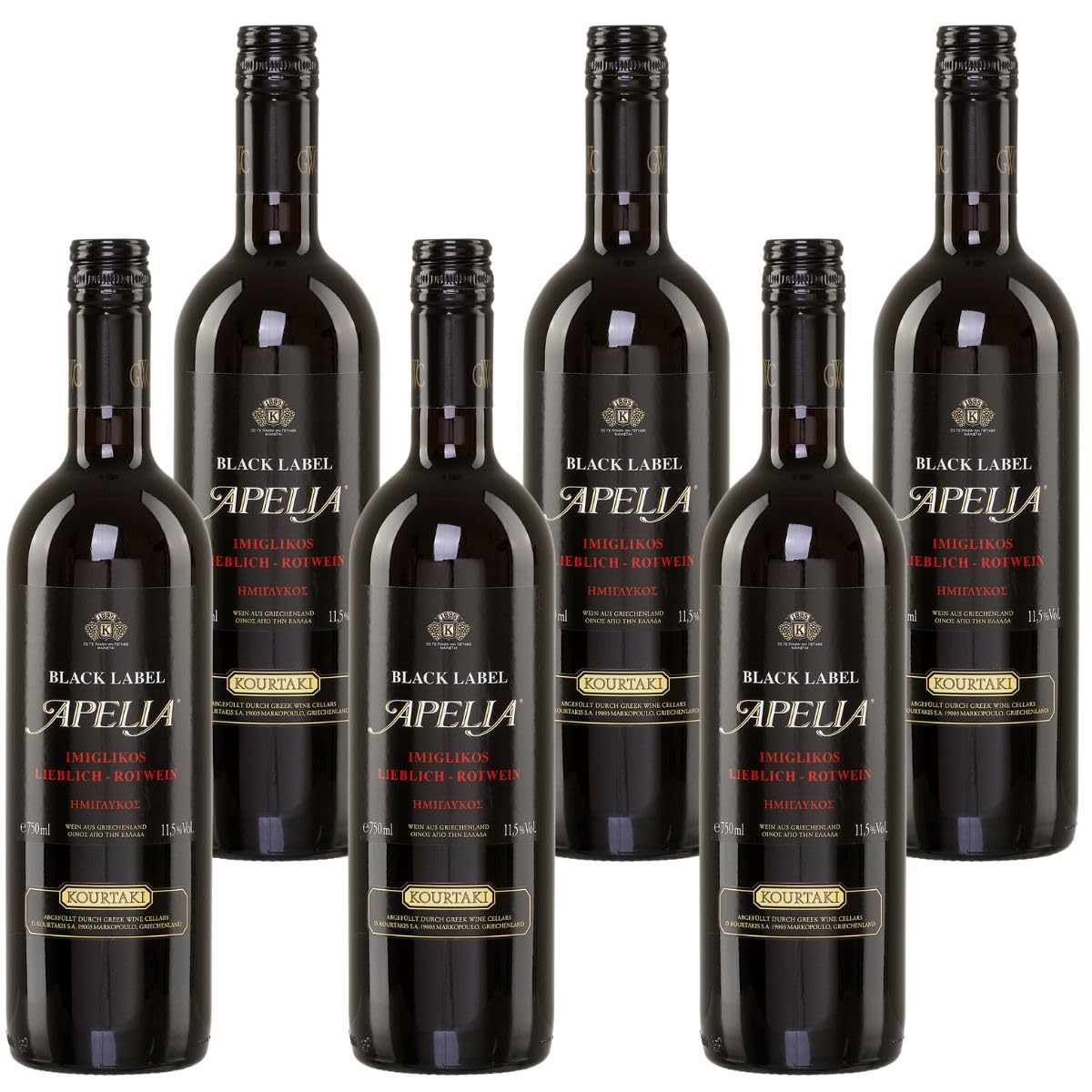Imiglykos Apelia Black Label 6x 0,75l | Lieblicher Rotwein | Imiglykos | 11,5% Vol. | Kourtaki | + 20ml Jassas Olivenöl