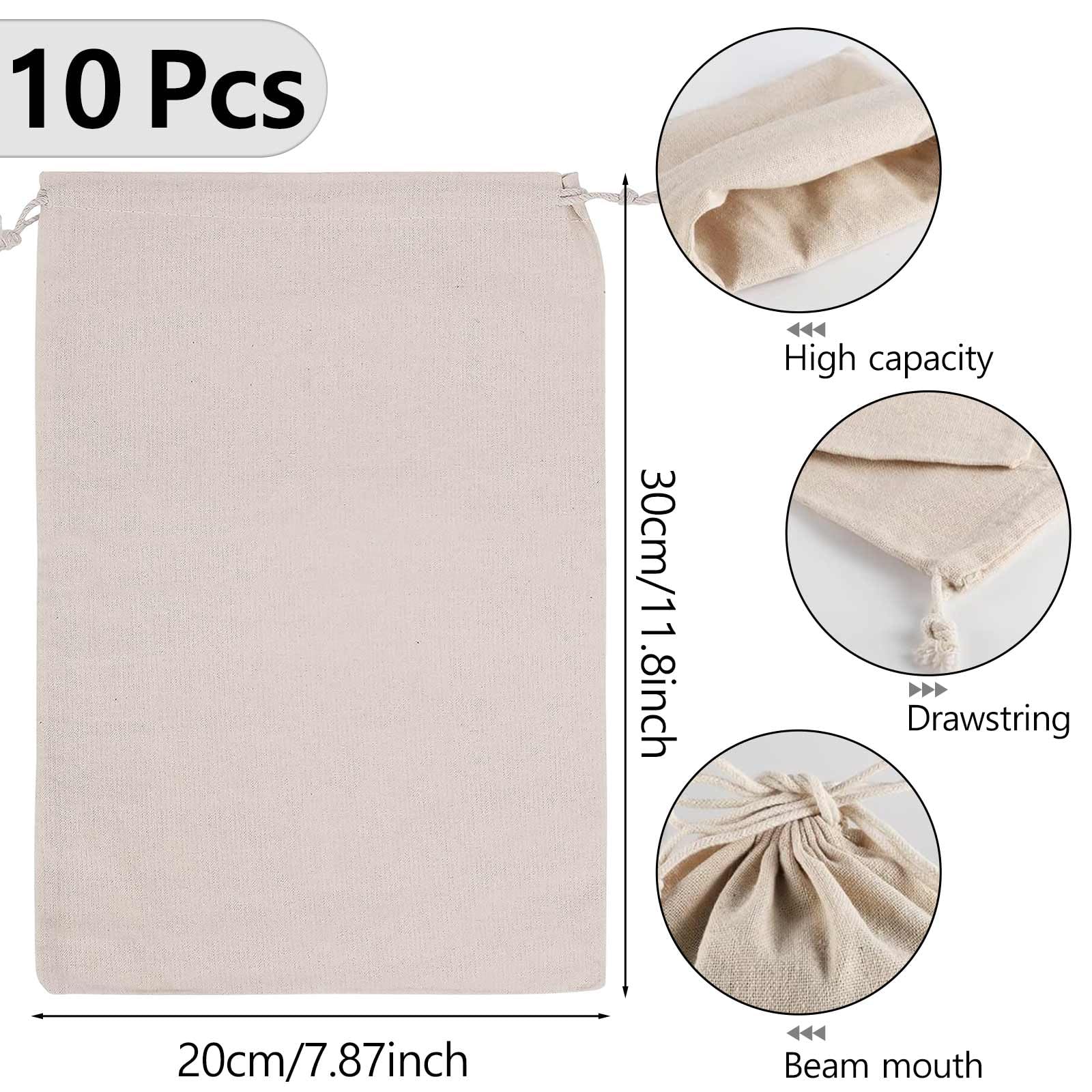Sacchetti Cotone con Coulisse,10 Pezzi Sacchetti Stoffa da Riempire Beige,Sacchettini Bomboniere Riutilizzabili per Gioielli Trucchi,Spezie,Artigianato,30 x 20 cm