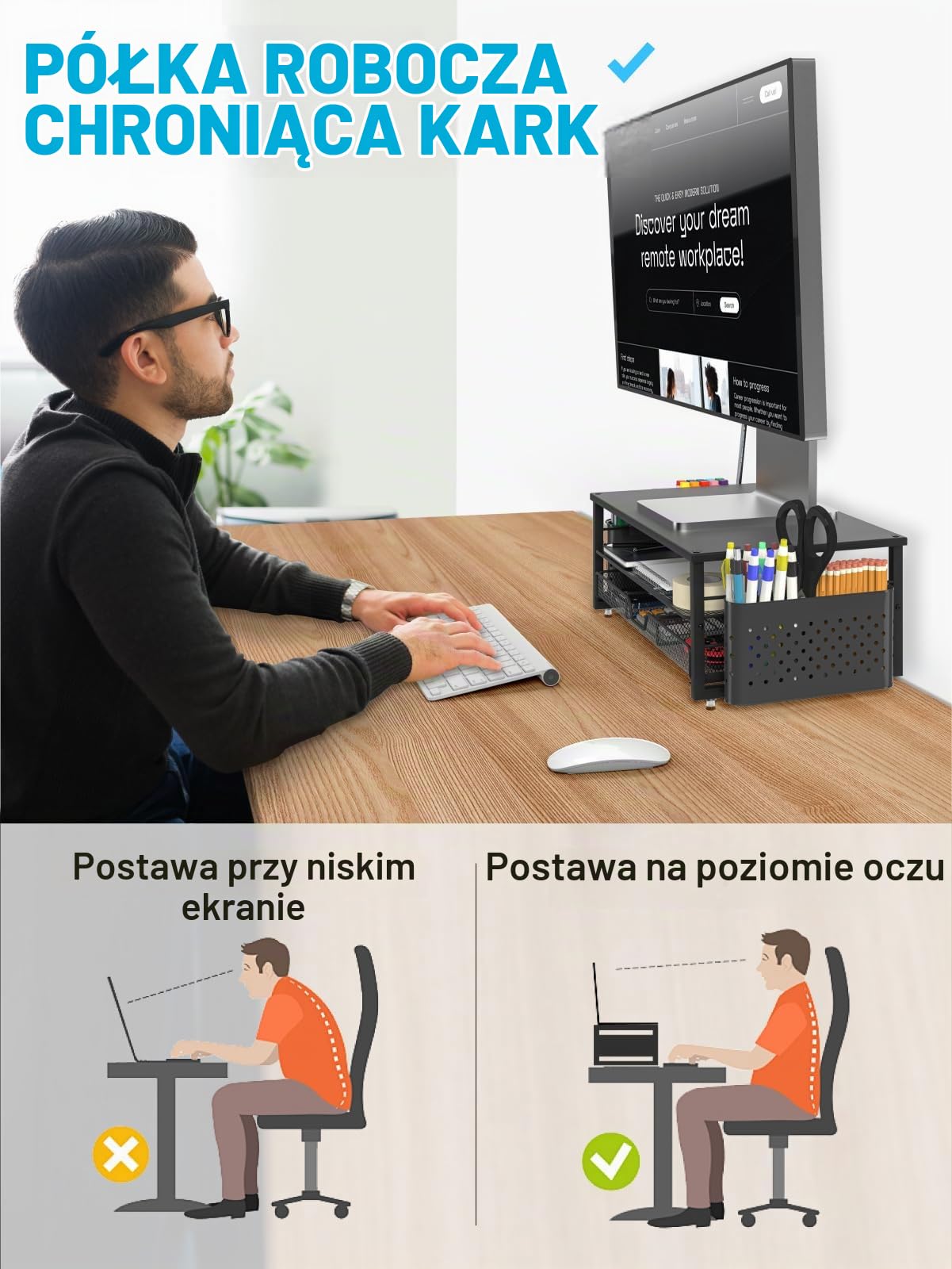 MOWETOO Stojak na monitor z 2 poziomami, stojak na drukarkę, rzutnik do 20