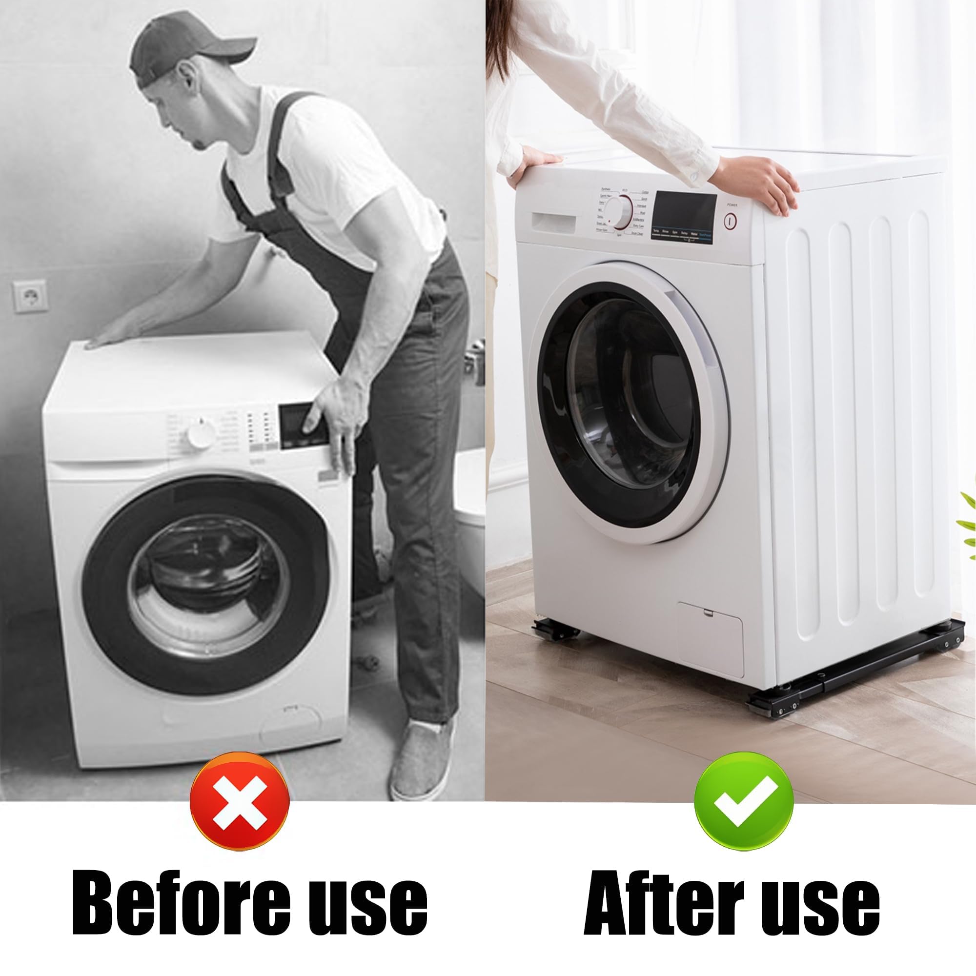 2 unidades de soporte ajustable para lavadoras, ruedas de muebles de acero inoxidable, pueden soportar 300 kg, ruedas de transporte de muebles con base antideslizante de goma para
