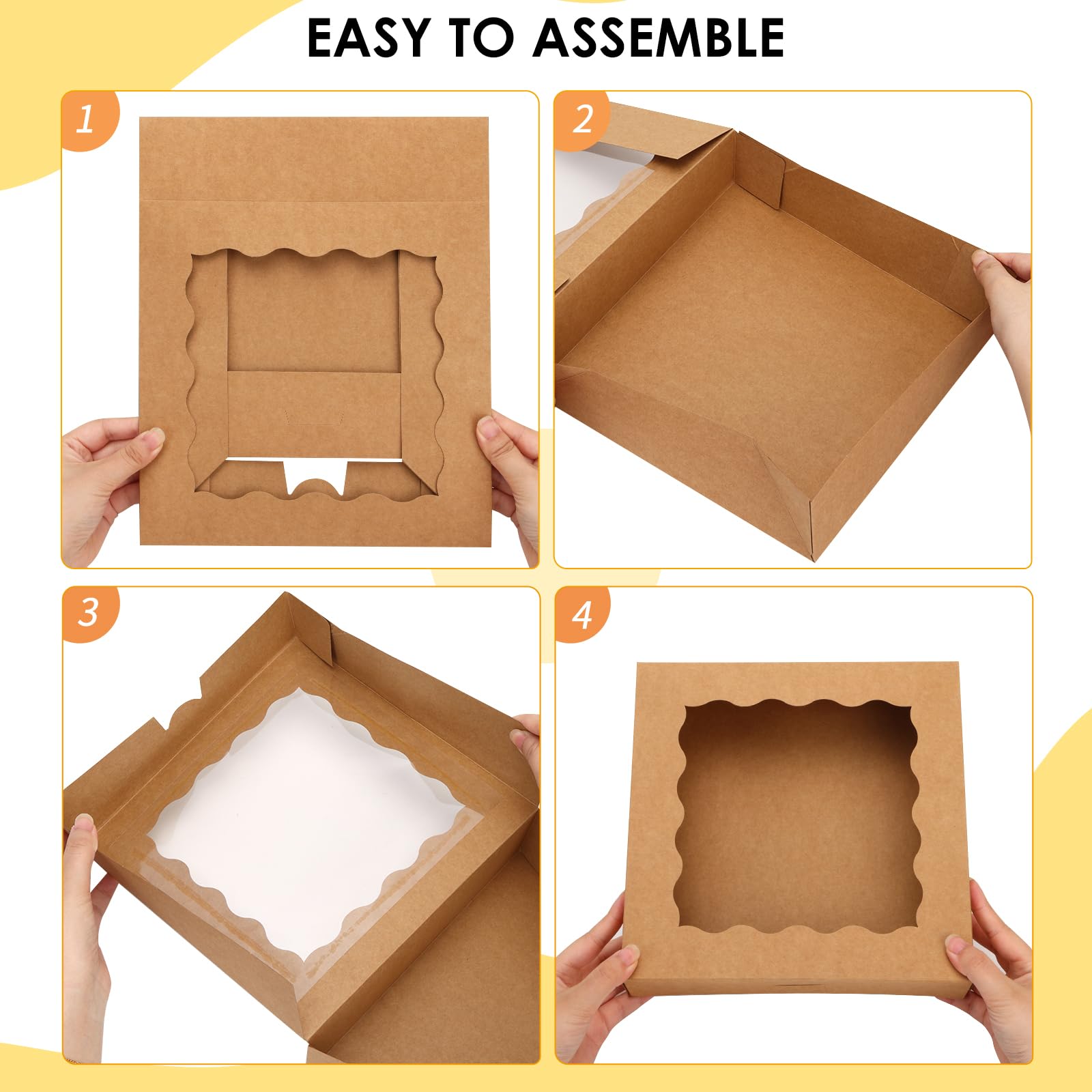 TOMNK 30 cajas para pasteles, cajas de panadería de 10 x 10 x 2.5 pulgadas con ventana, cajas de panadería marrón para pasteles, cajas de galletas para postre, donas, magdalenas