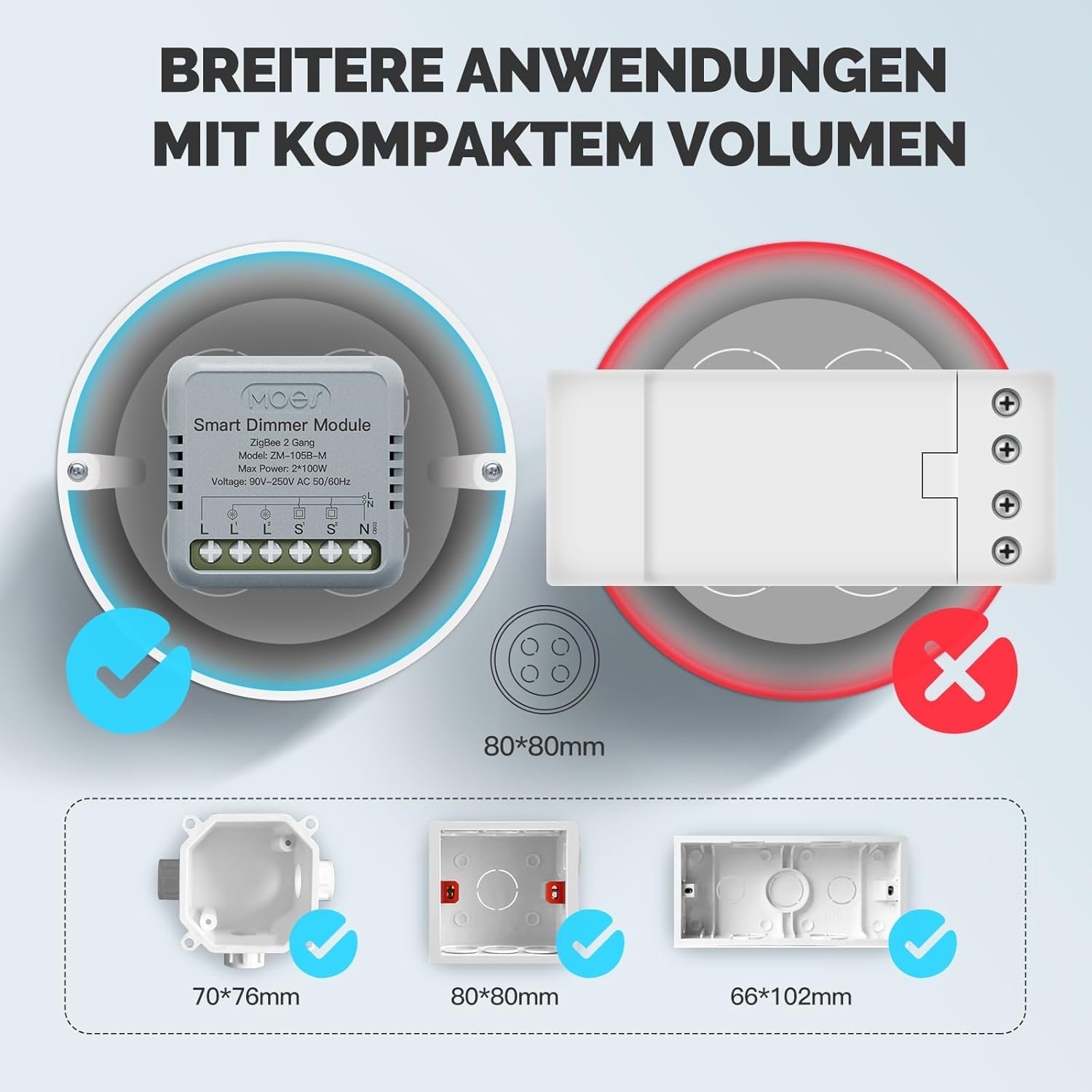 MOES ZigBee Mini Smart Alexa Dimmer Lichtschalter Relais Modul 2 Fach | erfordert MOES ZigBee Gateway,Erfordert Neutralleiter,Kompatibel mit Smart Life Tuya Amazon Alexa Google Home