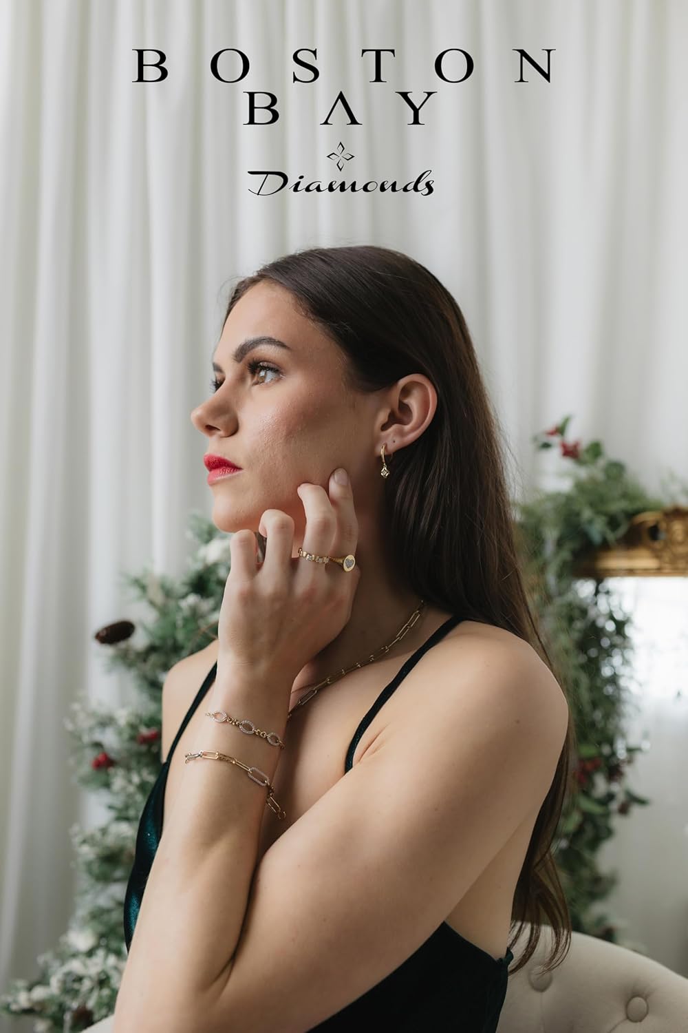 Boston Bay Diamonds Diamond Drop Huggie Hoop Earrings in 925 Sterling Silver - Choice of Charm