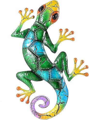 Miniatura 3 de AIZHIYI Gecko - Figura decorativa de metal para colgar en la pared, decoración de pared de Gecko de metal, esculturas de pared de lagarto,