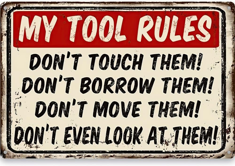 SMAZDFXX Vintage Garage Metal Sign My Tool Rules Signs Garage Wall Decor Shop Decor For Men Room Man Cave Garage Decoration Coffee Bar Accessories Poster 5.5"x8"