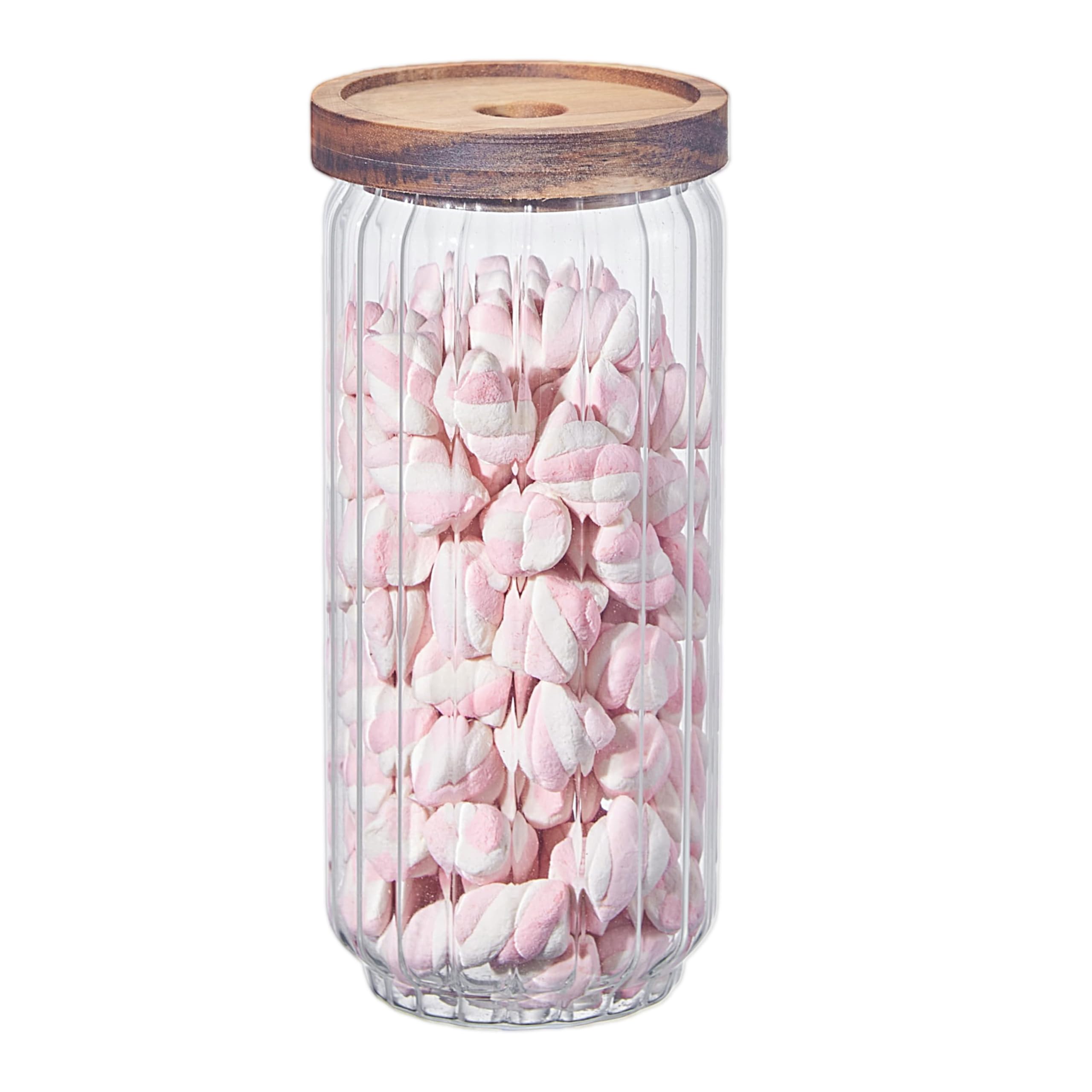Eden & Willow Transparent Ribbed Airtight Glass Kitchen Storage Jar With Acacia Wooden Lid - Pantry Organisation Canisters For Coffee, Tea, Sugar, Flour, Pasta, Spices, Grains, Oats (1, 850Ml)