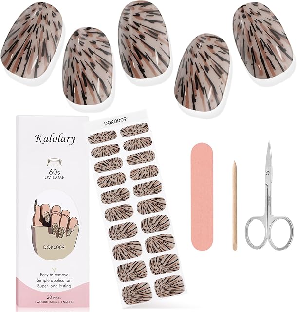 Kalolary Gel Nail Polish Stickers, 20szt. Full Wraps żelowe Paski do Paznokci z Pilnikiem do Paznokci i Sztyftem do Zdobienia Paznokci(Wymagana Lampa UV/LED) (9)