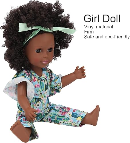Miniatura 3 de SUNGOOYUE Muñeca de bebé de piel negra de 14 pulgadas, muñeca de bebé africana portátil de alta simulación con banda para el pelo para juego de rol