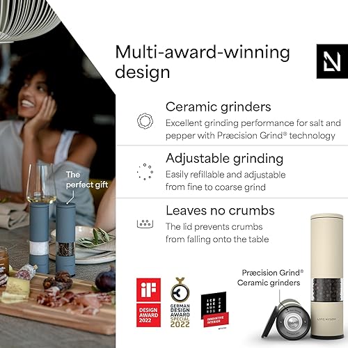 Miniatura 9 de LARS NYSØM Juego de molinillo de sal y pimienta, 2 piezas, molinillo de sal y pimienta con molinillo de cerámica ajustable, juego de molinillo de
