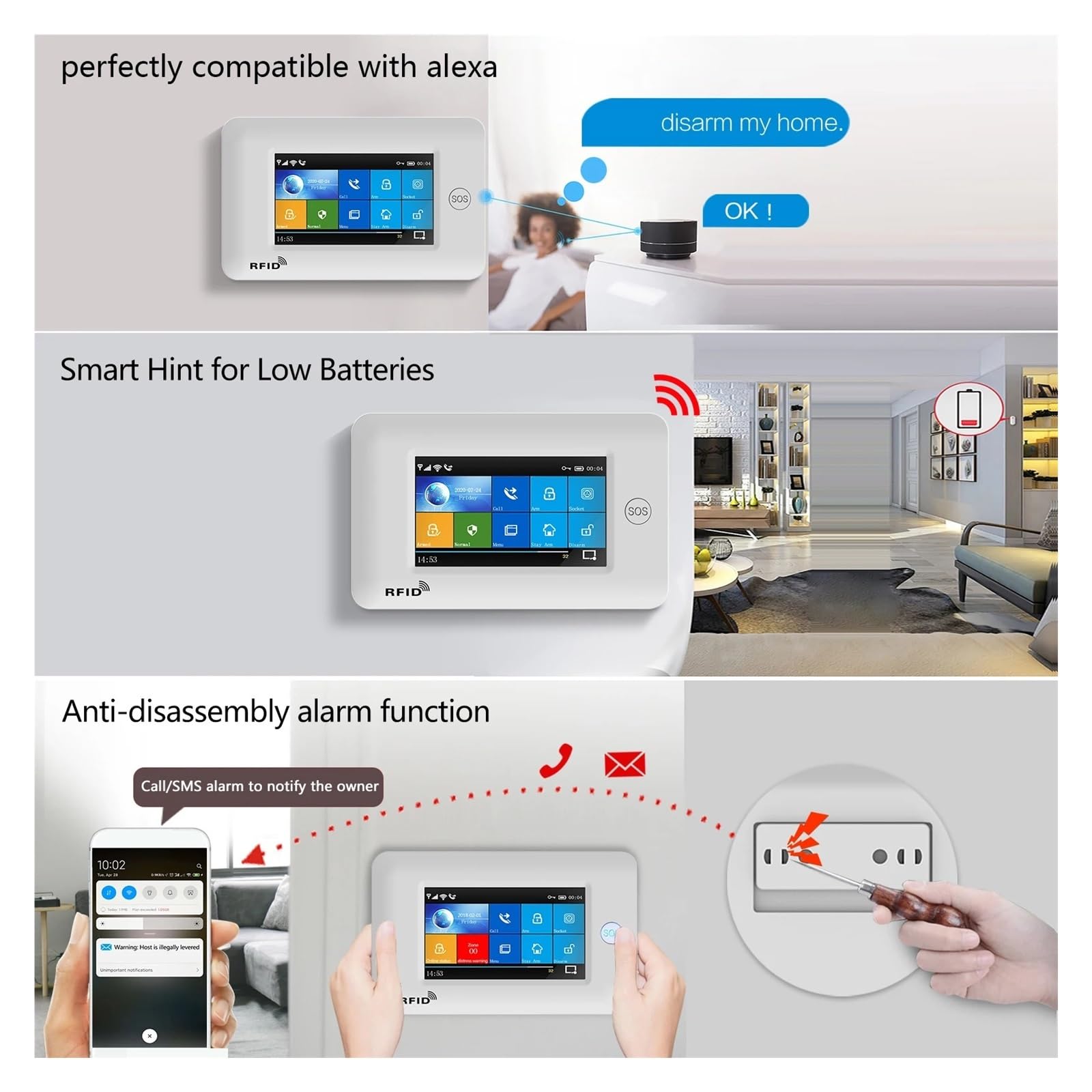 De Alarma De Seguridad Antirrobo For El Hogar WiFi gsm con Detector, Kits De Botones SOS, Incluye Sensores De Puertas Y Ventanas For Tuya(F)