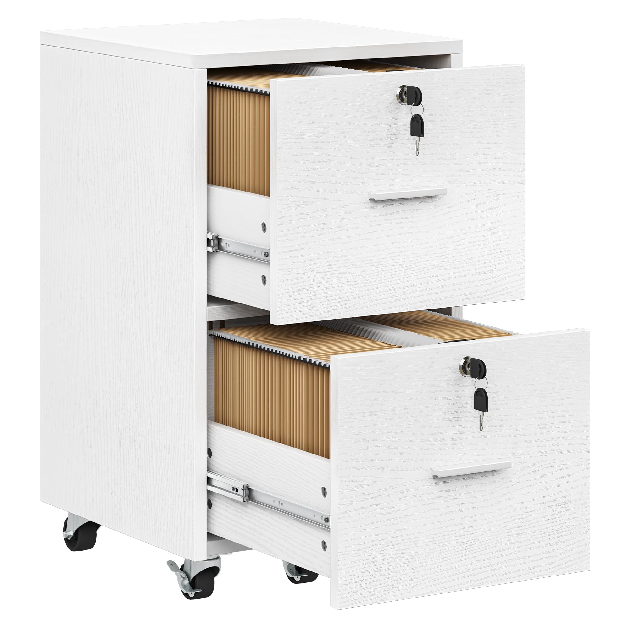 YITAHOME Archivador móvil, con ruedas, mesa de impresora, con cerradura, 2 cajones, ajustable, para documentos en formato A4 y carta, 40 x 40 x 68,5 cm (blanco)