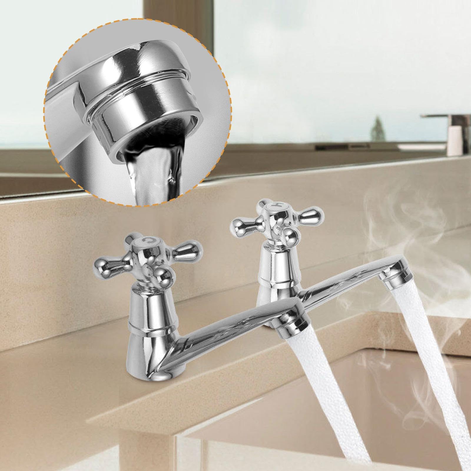 Pack De 2 Grifos De Baño Tradicionales Estilo Victoriano - Agua Fría Y Caliente, Decorativos Para Lavabo Y Bañera, Acabado Cromado Plateado Mate