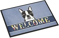 Vista 200 de Caroline's Treasures BB1449JMAT - Tapete de bienvenida de carlino negro, 24 x 36 pulgadas, tapete azul para puerta delantera, para interiores