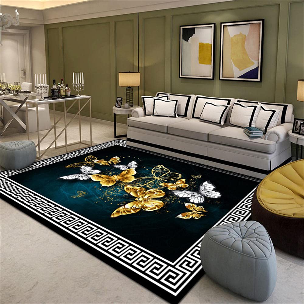 Tapis décoratif bleu rétro 200x250cm de salon au tissage haut de gamme