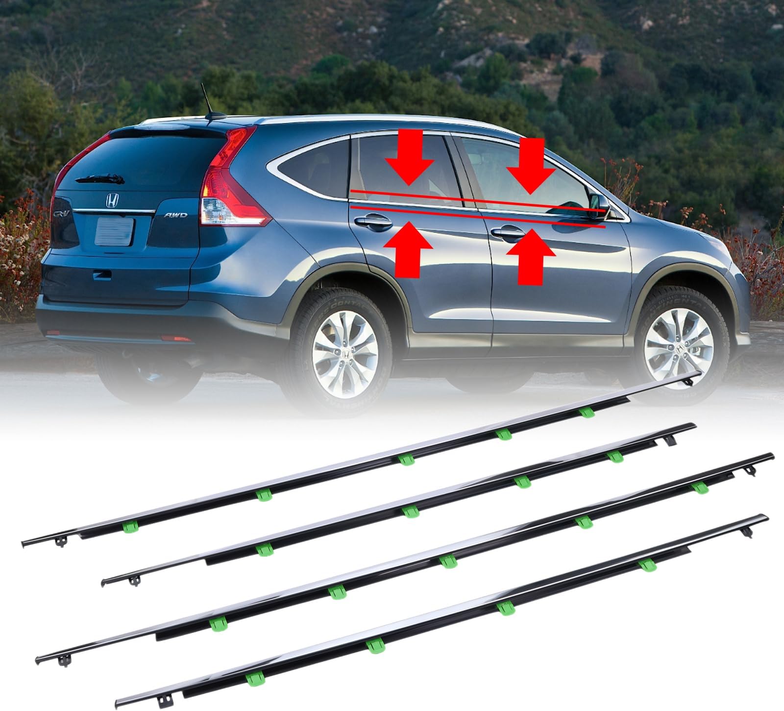 4Pcs Weatherstrip Window Moulding Trim Seal Belt Compatible with 2007-2011 Honda CRV Replaces# 72410-SWA-A01, 72450-SWA-A01, 72910-SWA-A01, 72950-SWA-A01