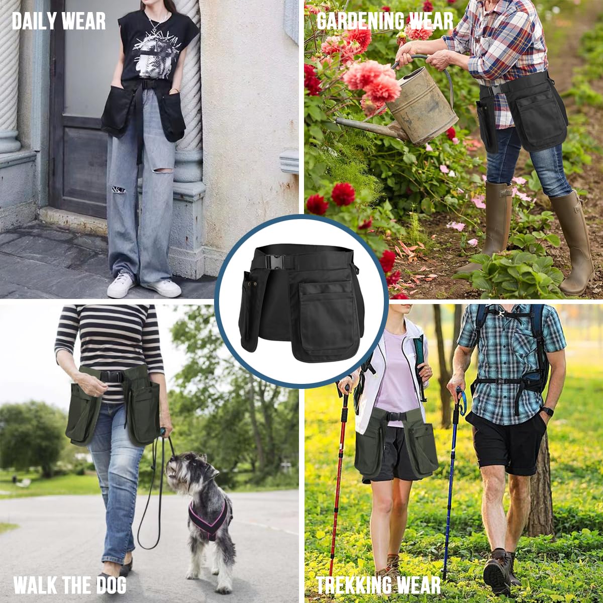 MUCHER Dog Training Apron Detachable Treat Pouch Waiter Bag Work Bag Hippie Belt Multifunctional Side Belt Waist Bag Sweatproof for Women Men Gardening Hiking Running Trekking (Dark Green) - Image 4