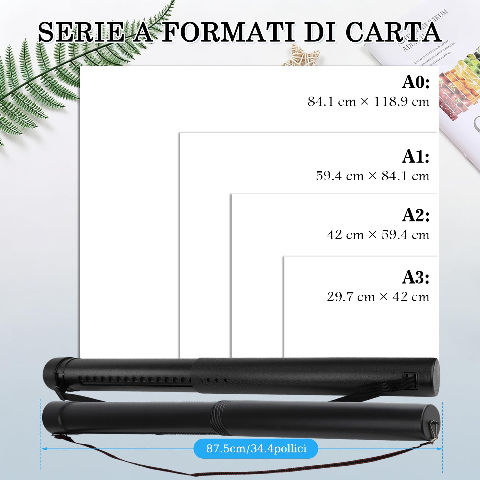 DEWEL 2 pezzi Tubo Portadisegni, Allungabile 56,5-87,5 cm e 50-87,5 cm, Diametro 85 mm e 70mm,Impermeabili Tubo Telescopico Regolabile per Conservare Disegni,Documenti, Manifesti