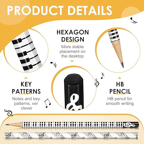 Miniatura 4 de TaoBary 200 lápices de música a granel, suministros para el aula, lápices de notas de piano, regalos divertidos de madera, regalos de fiesta para