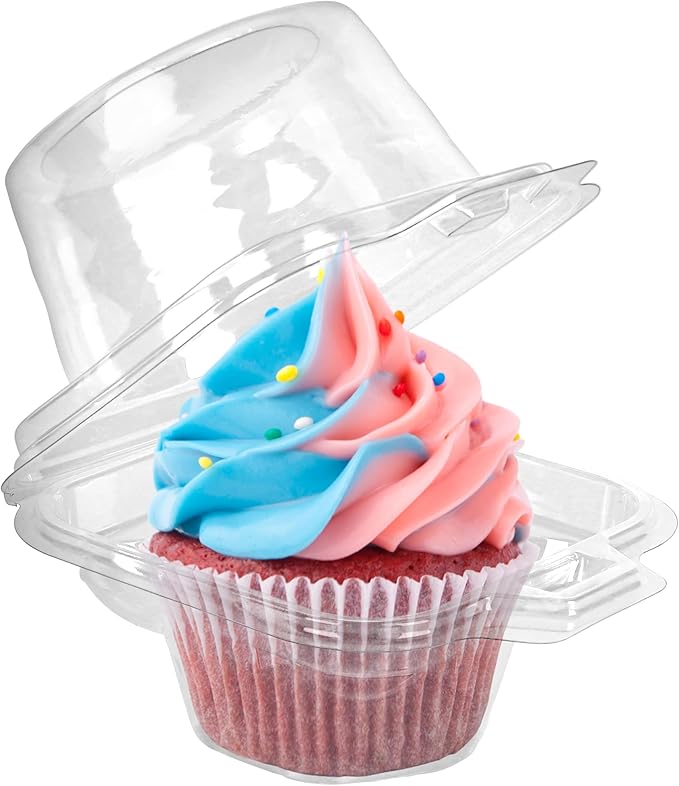 LotFancy Individual Cupcake Containers, 100 Pcs Plastic Clear Cupcake Boxes,