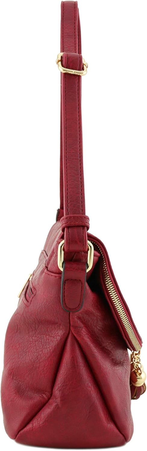 ALYSSA Tassel Accent Crossbody Bag with Flap Top (Red) - Image 3