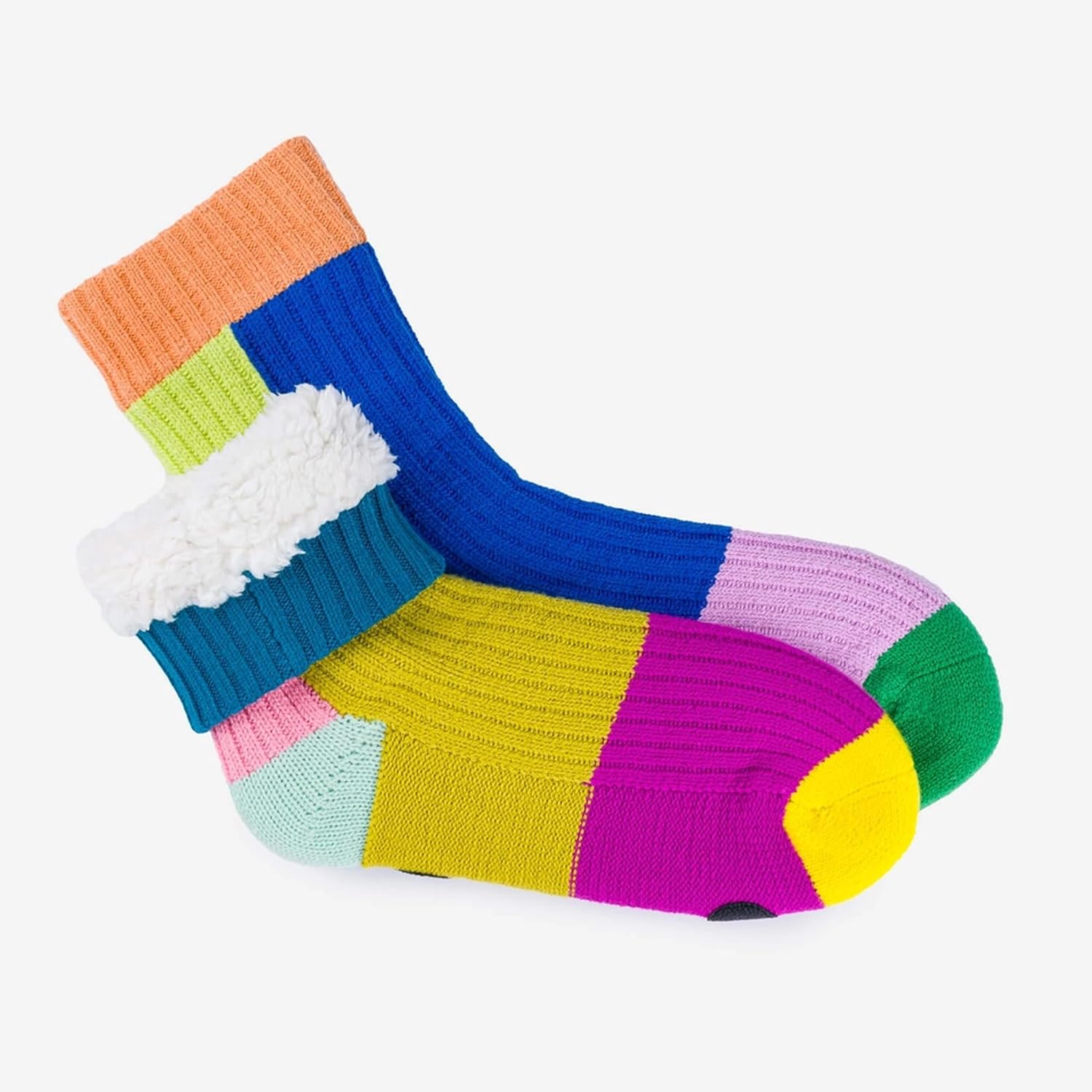 Verloop Mismatch House Socks - Unisex - Womens 6-9, Mens 5-7.5 - Fleece-lined - Slip-resistant - Rainbow