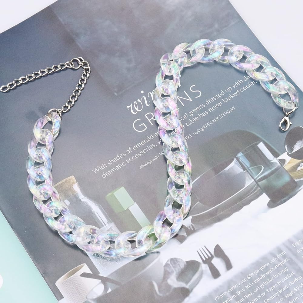 アクリルチェーンネックレス 4点セット(カラフル様リクエスト) Amazon | Riuziyi パンク アクリル キューバリンク チェーン