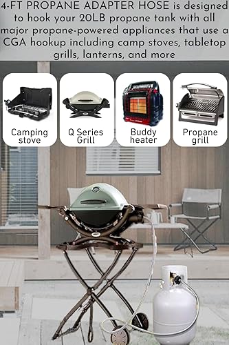 Miniatura 2 de CAMPINGMOON Adaptador de manguera de tanque de propano de 4 pies QCC1tipo 1 para conexión CGA600 de cilindro de 5-40 libras para Weber Q Grill