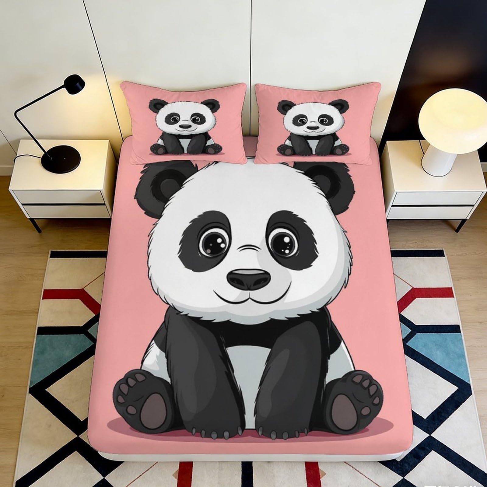 Pnayamiorkfel Style-3 3D Printed Cute Panda Fitted Sheet Microfiber Pink Cartoon Animal Mattress Cover For Bedroom Guest Room Decor 90X200x25cm