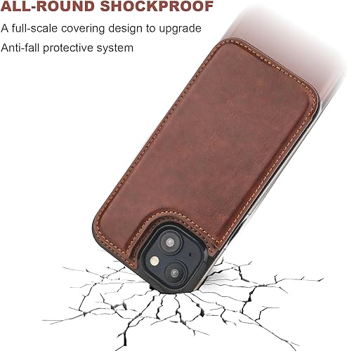 Miniatura 5 de Funda tipo cartera compatible con iPhone 15 Plus con soporte para tarjetas, funda de piel sintética con ranuras para tarjetas, doble cierre