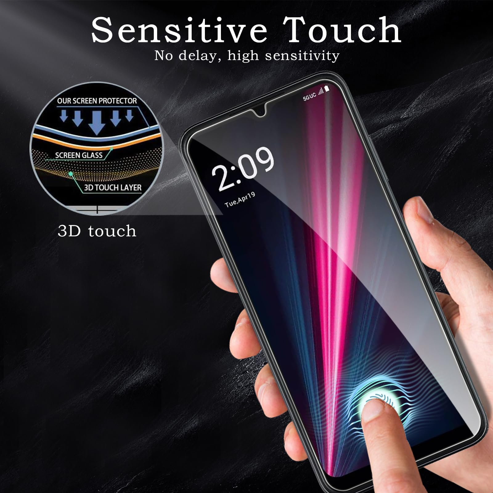 Confezione da 3 pellicole proteggi schermo per T-Mobile Revvl 6 Pro 5G + 2 pellicole protettive in vetro temperato, ultra HD, durezza 9H, antigraffio, senza bolle, ultra resistenti