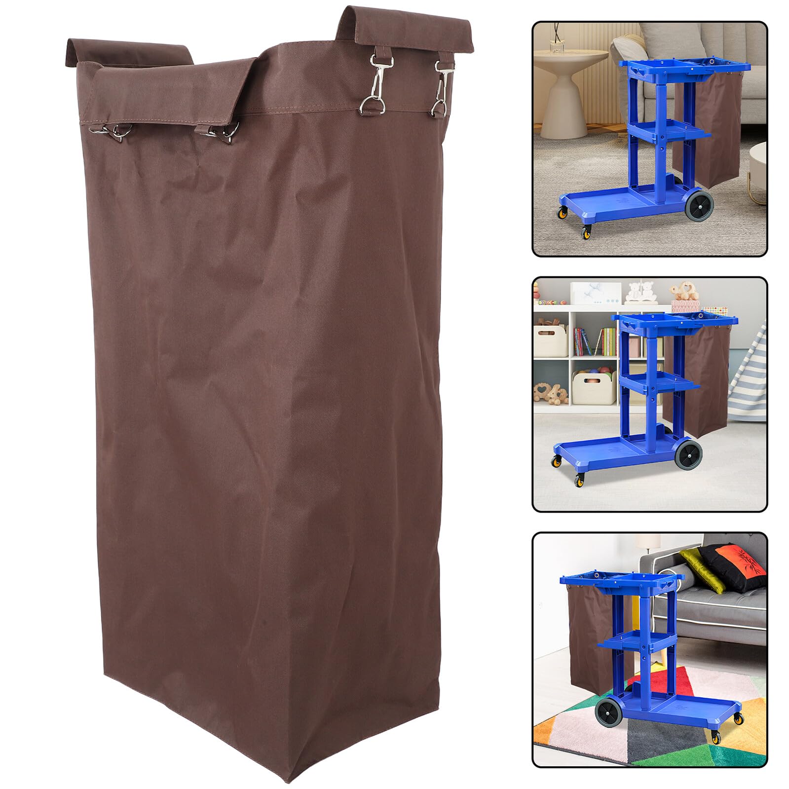 Sacco Portabiancheria da Appendere per Carrello Pulizie in Oxford Marrone | Cloths e Linens, Uso Commerciale, Borsa Organizzativa Versatile, Affidabile per Housekeeping