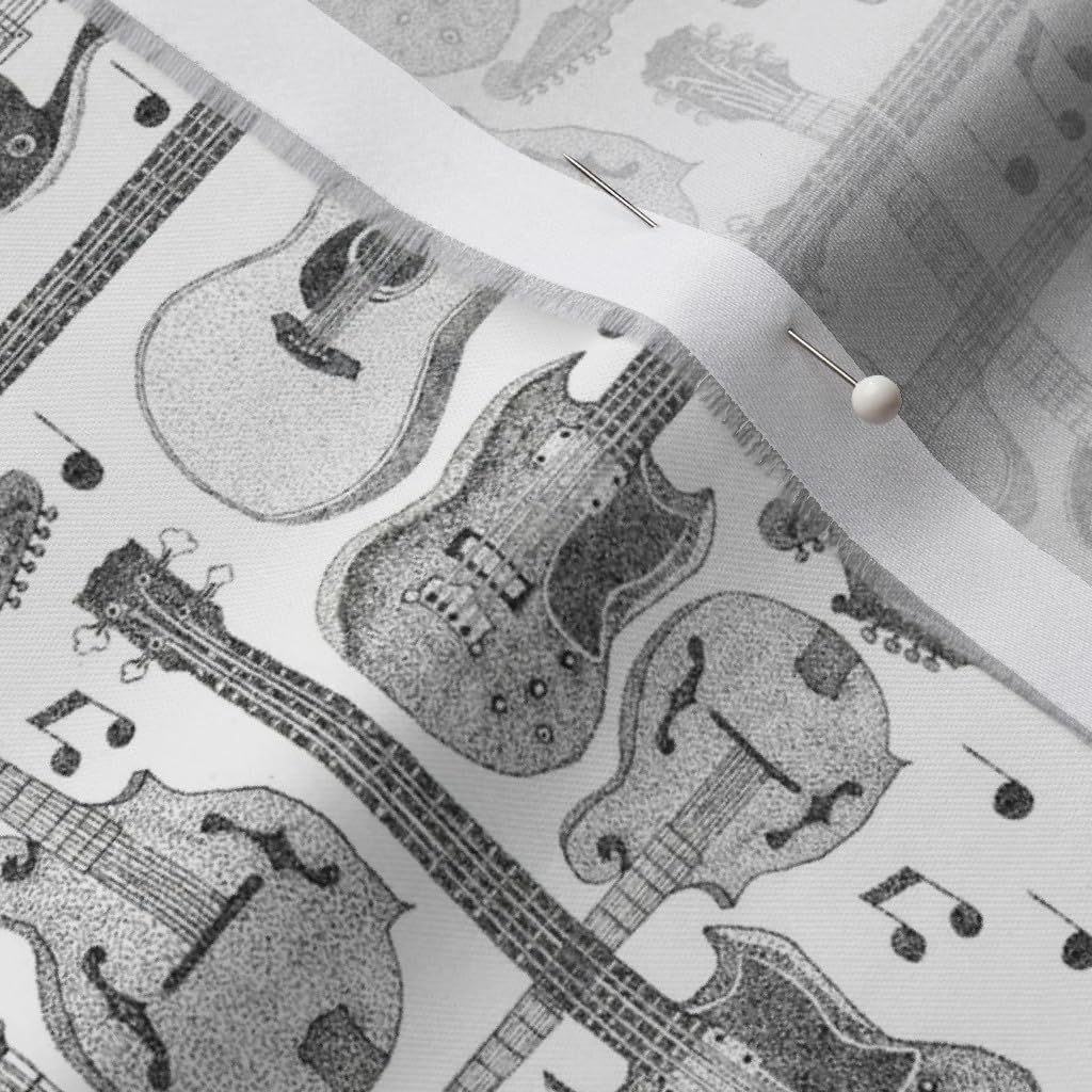 Spoonflower Fabric - Guitars Music Notes Pointillism Retro Printed on Organic Cotton Sateen Fabric by The Yard - Sewing Quilting Apparel Home Decor