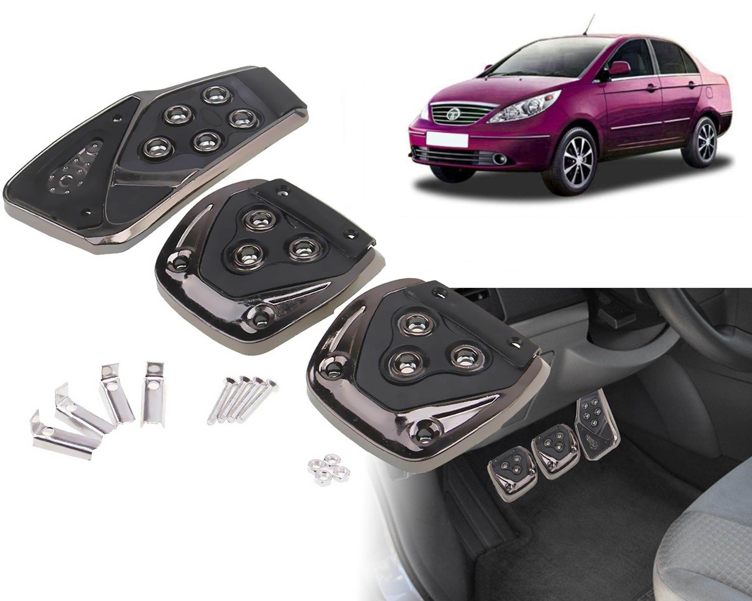 3 Pcs Black Non-Slip Manual Car Pedals kit Pad Covers Set for Tata Manza-picture-32