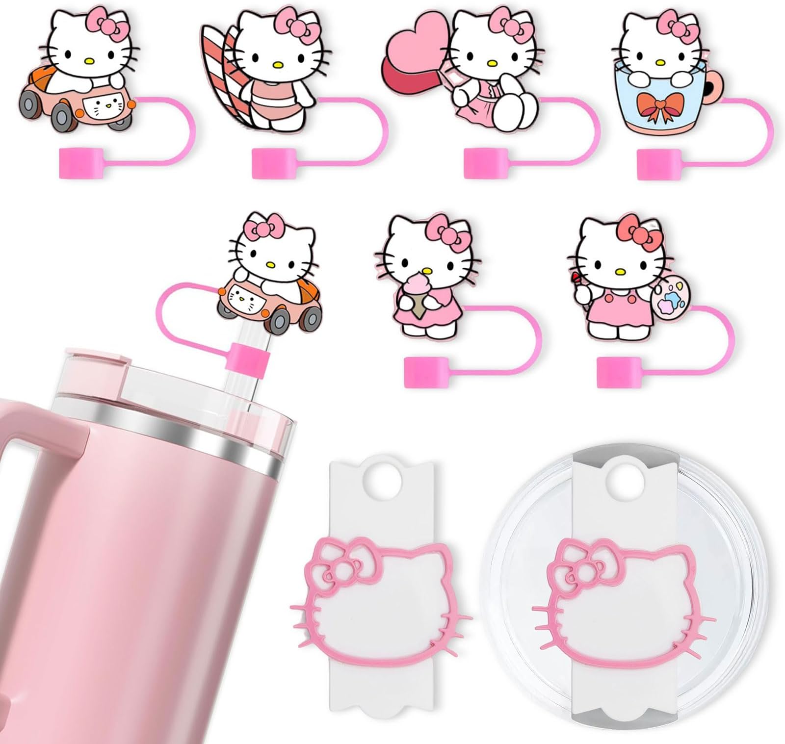 7 Pcs 0.4in Diameter Silicone Straw Covers, Cute Cartoon Straw Toppers for Stanley 40 Oz Tumbler, Dust-Proof Reusable Tips Lids and Cup Lid Accessories