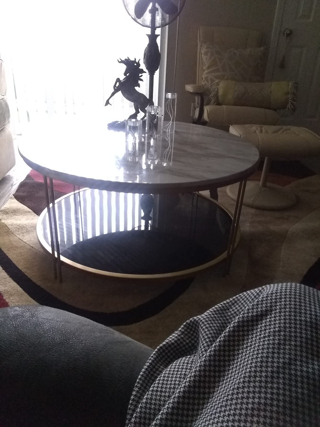 45/mo Finance LALUZ Round Coffee Table, Faux Marble Coffee Table for