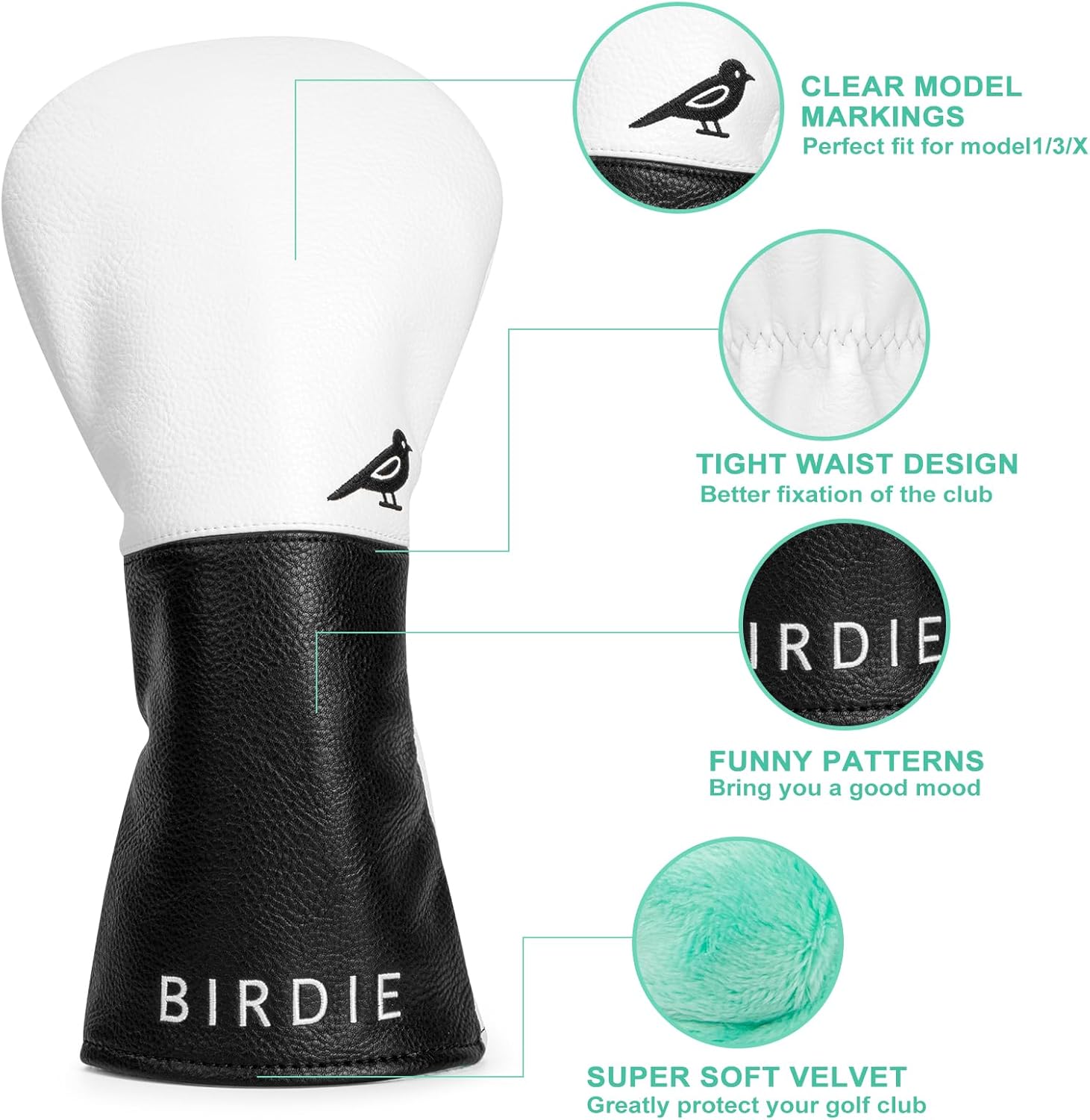 White Black Style Golf Driver, Fairway Woods & Hybrids Headcover Set