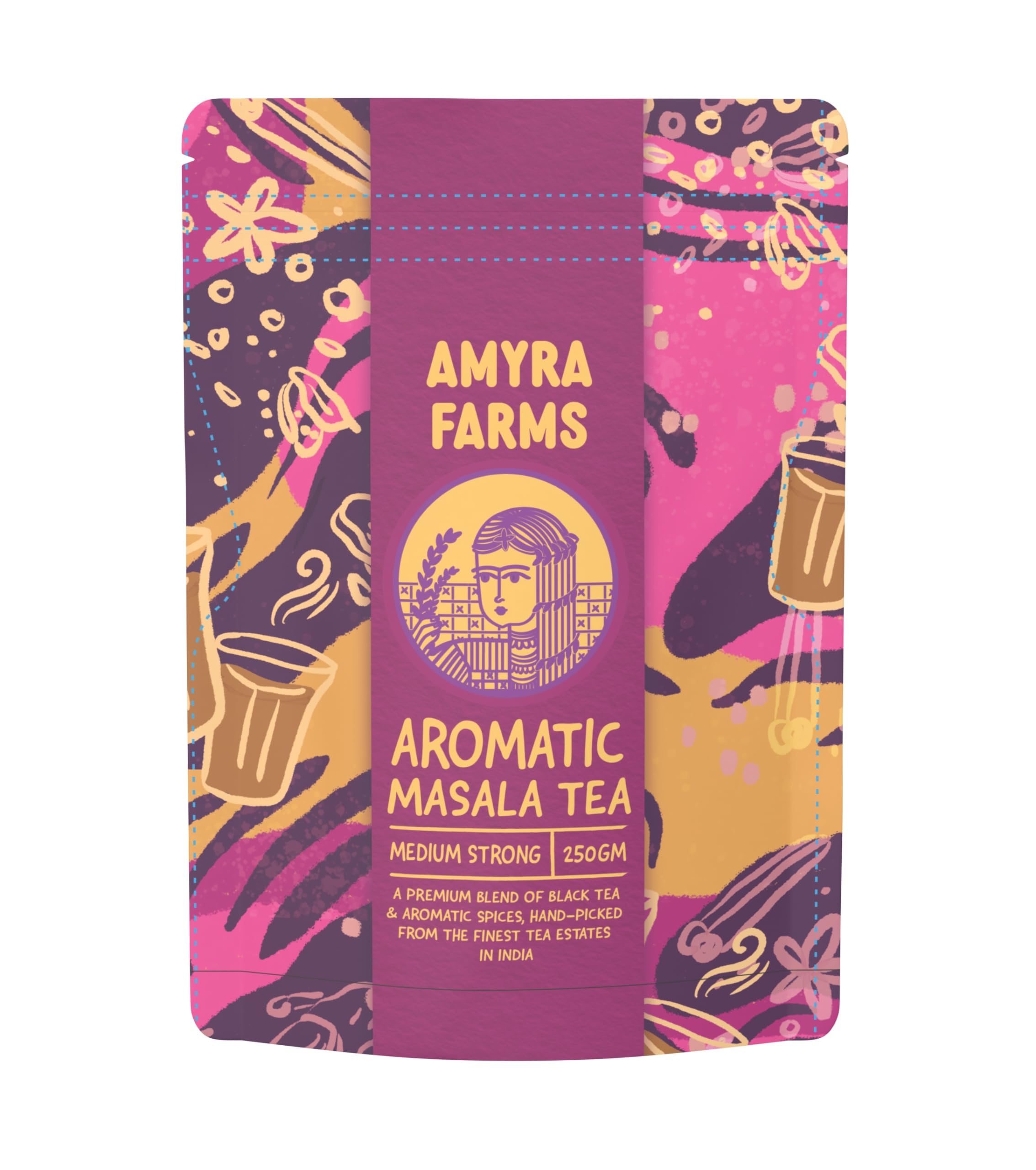 Amyra Farms Chai Masala Tea | Aromatic Assam CTC Masala Tea Blend with Ginger, Cardamom, Cinnamon, Black Pepper, Lemongrass & Clove Spices | 250g