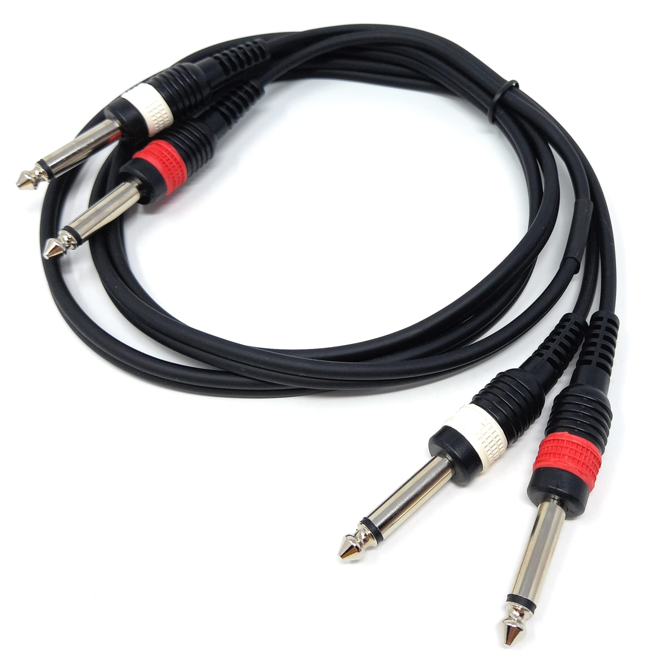 1.5m Twin 6.35mm Mono 2 x Jack to 2 x Jack Shielded Cable Lead, Rubber Reliefs, Helical PVC Cord, Nickel Connectors 5ft - Image 3
