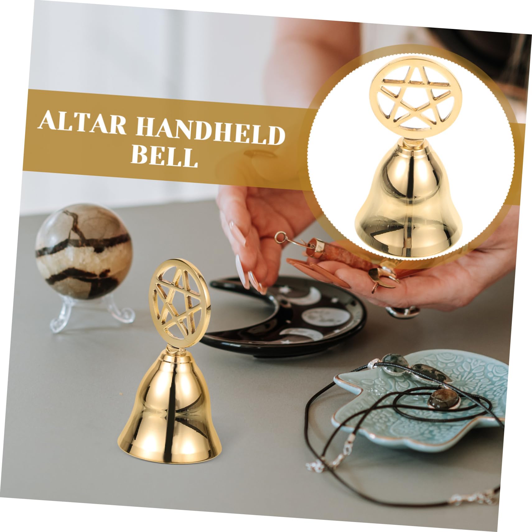 Cloche Rituelle Dorée Symbole Pentagramme Laiton – Le Temple De L'Esotérisme
