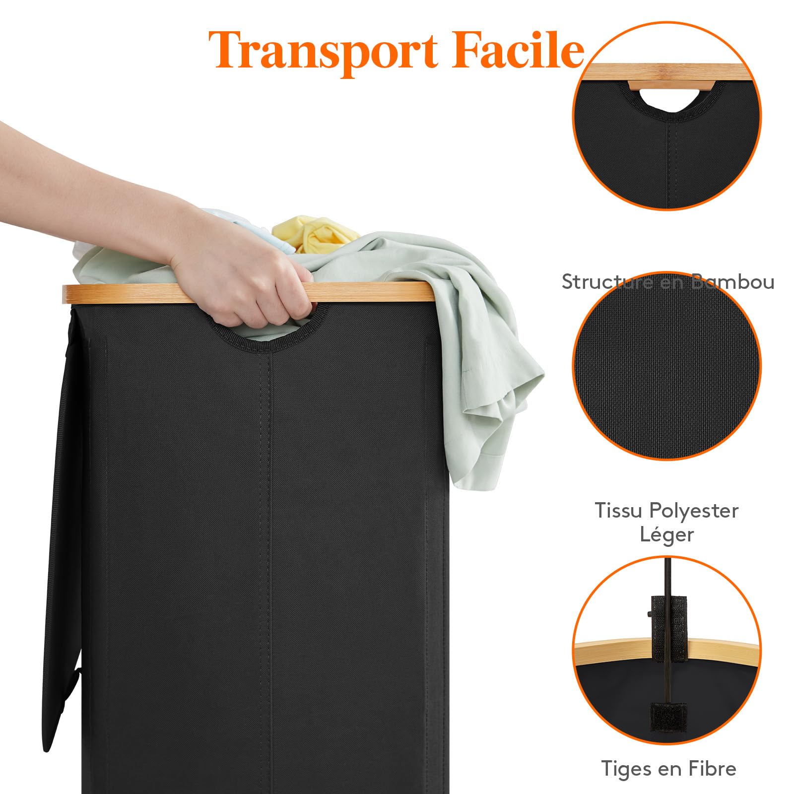 Lifewit Panier à linge double 150 l avec couvercle, extra large en bambou pour vêtements sales, gris Lifewit Panier à linge double 150 l avec couvercle, extra large en bambou pour vêtements sales, gris