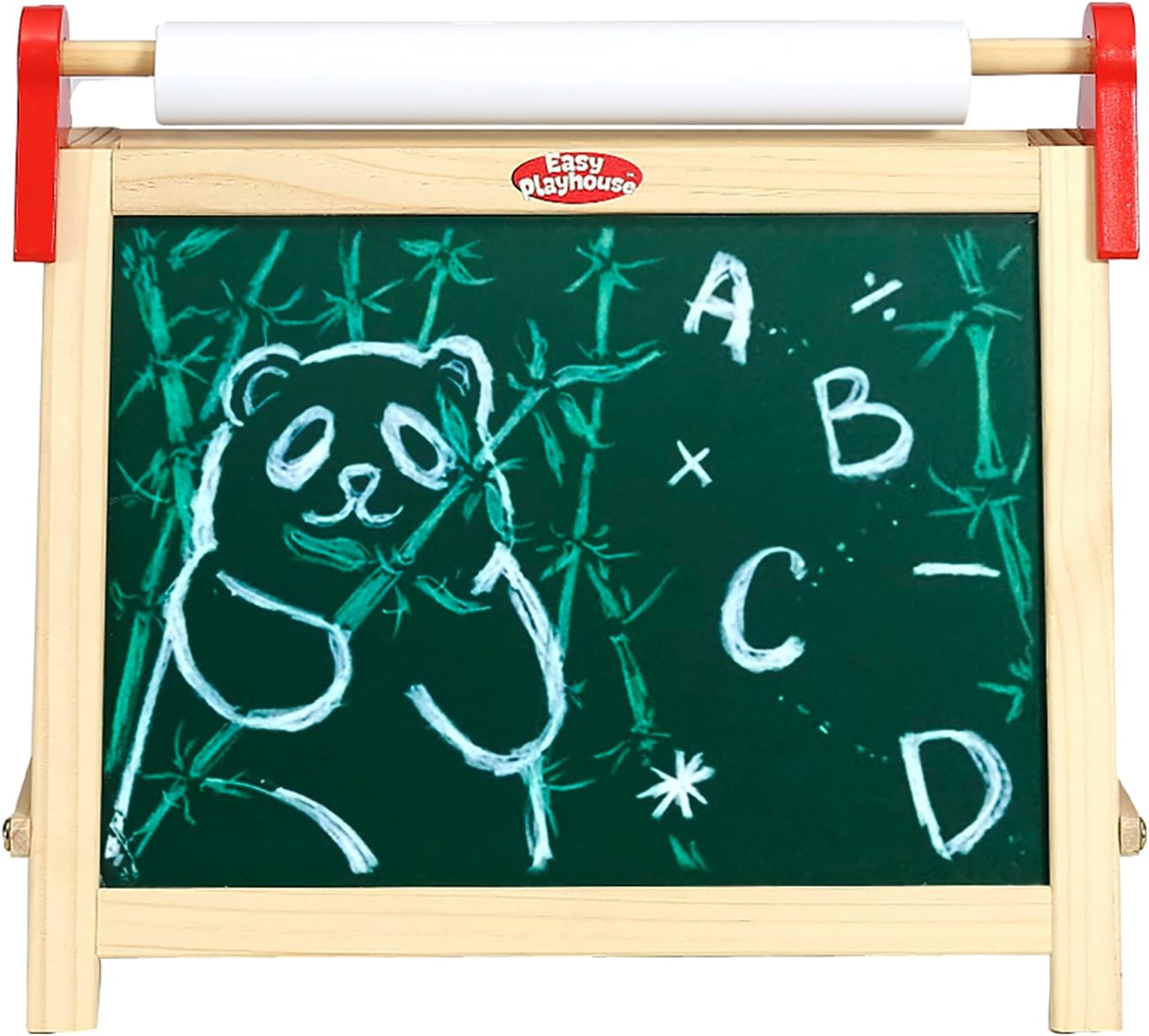 Easy Playhouse Wooden Table Top Easel for Children. Double Sided, White Board and Chalk Board. Chalk, Eraser, Markers, Alphabet, Stickers and Paper Roll. Age 3+
